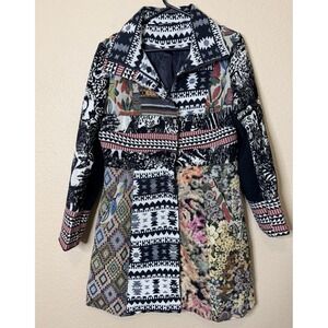 Dor Dor Couture Peacoat Small Southwestern Art Patchwork Multicolor Boho Jacket